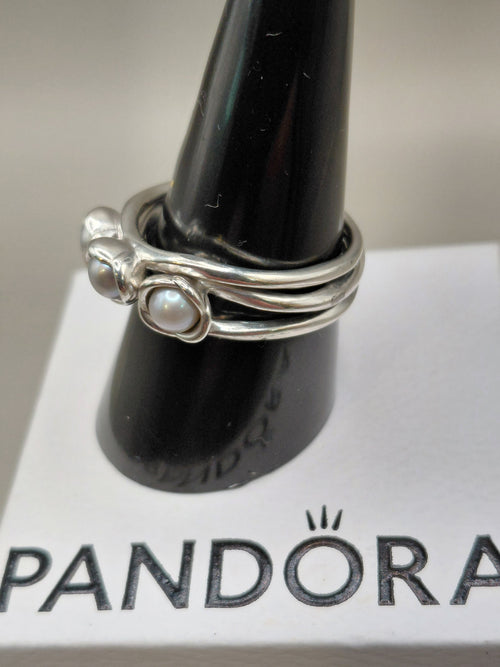 Pandora Preloved Rare Silver Three Wishes Pearl Ring Size 58 Lot 0177