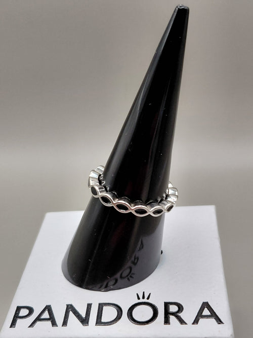 Pandora Preloved Silver And Black Enamel Ring Size 54 Lot 0531